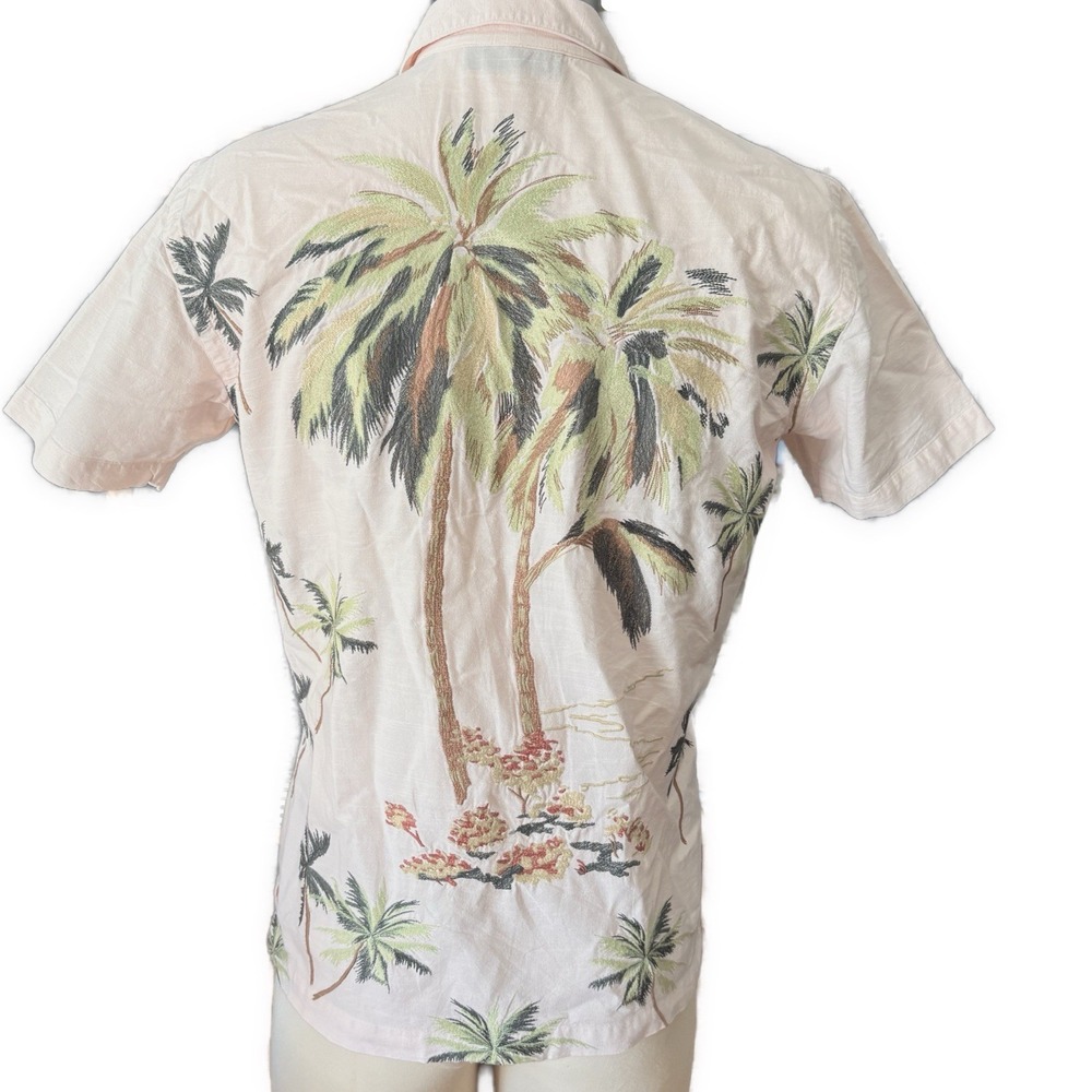 Cremieux Camp Shirt Big Embroidery Back Palm Tree Resortwear 100% cotton